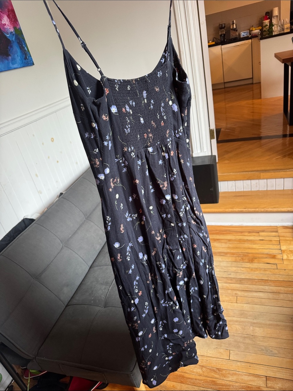 Navy blue Floral Slip Dress with Delicate Blue & Pink Blooms - Picture 2 of 3